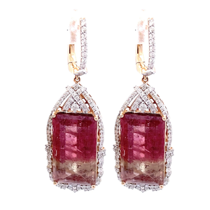27.56 Carat Watermelon Tourmaline & Natural Diamond Dangle Drop Earrings in 14k Yellow Gold $25,490 Appraisal Included VIDEO
