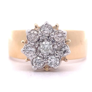 Round 0.65 Carat Natural Diamond Flower Cluster Ring in 14k Yellow Gold VIDEO