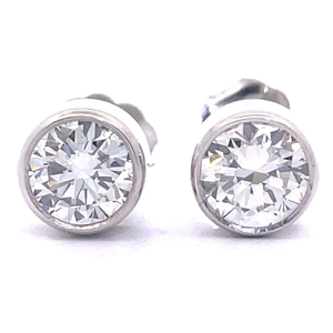 1.30 Carat Natural Diamond Round Bezel Stud Earrings in 14k White Gold $8,290 Appraisal Included VIDEO