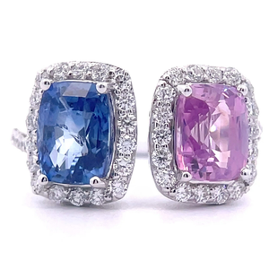 4.80 Carat Blue & Pink Sapphire, Natural Diamond Halo Toi et Moi Ring in Platinum $24,570 Appraisal Included VIDEO