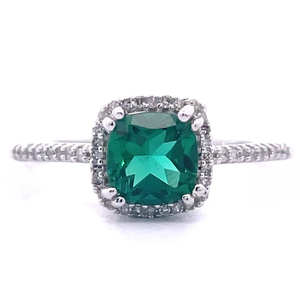 Emerald & Diamond Pav Halo Filigree Basket Ring in White Gold VIDEO