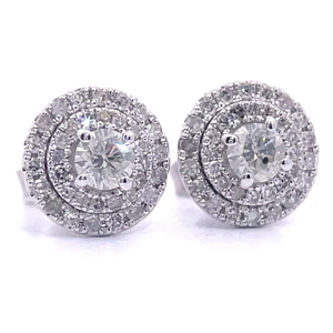 1 Carat Diamond Round Cluster Halo Stud Earrings in White Gold VIDEO