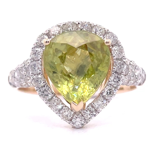 4.60 Carat Yellow Sphene & Natural Diamond Pav Halo Ring in 14k Yellow Gold $9,820 Appraisal Included VIDEO