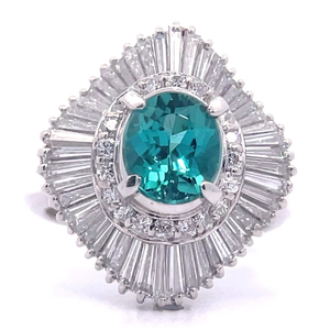 2.61 Carat GIA Report Natural Blue Tourmaline & Natural Diamond Ballerina Cocktail Ring in Platinum $20,860 Appraisal Included VIDEO