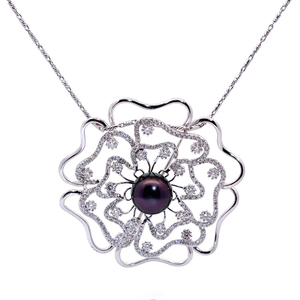 NEW 1.89 Carat Natural Diamond & Tahitian Pearl Flower Convertible Brooch or Pendant in 14k White Gold $14,545 Appraisal Included