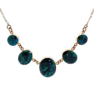 Malachite Cabochon Five Stone Bezel Station Necklace in 14k Yellow Gold