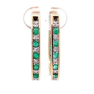 Emerald & Diamond Inside-Out Oblong Hoop Earrings in Yellow Gold