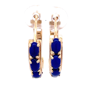 Oval Lapis Lazuli Round Hoop Earrings in 14k Yellow Gold