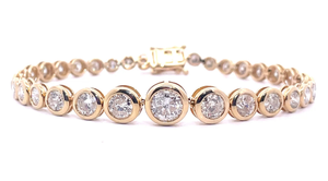 New, Excellent Craftsmanship Designer Oscar Friedman 7.68 Carat Natural Diamond Bezel Link Tennis Bracelet in 14k Yellow Gold Retail Value $30,793 Appraisal Included VIDEO