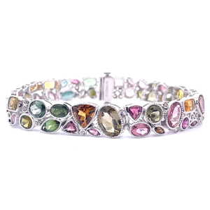 New, Excellent Craftsmanship Designer Oscar Friedman 20.25 Carat Natural Tourmaline & Natural Diamond Cluster Bracelet in 14k White Gold $17,936 Appraisal Included w Report GIA Cert VIDEO