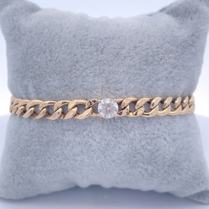 New, Excellent Craftsmanship 0.98 Carat Natural Diamond Solitaire Beveled Curb Link Bracelet in 14k Yellow Gold $5,586 Appraisal Included