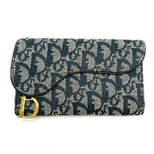 Christian Dior Navy Trotter Saddle Canvas Long Wallet - Authentic $700 Retail