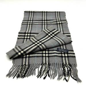 Burberrys Gray & Light Blue Check Lambswool Scarf - Authentic $500 Retail
