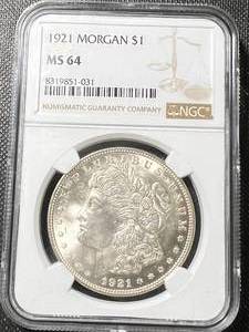 1921 US MORGAN SILVER DOLLAR NGC MS64