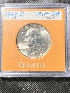1964-D US WASHINGTON QUARTER UNC IN CASE