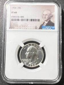 1964 US PROOF WASHINGTON QUARTER NGC PF68