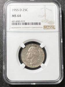 1955-D US WASHINGTON QUARTER NGC MS64