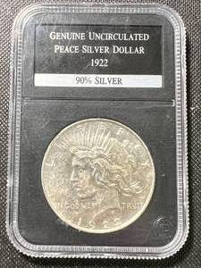 1922 US PEACE SILVER DOLLAR UNC IN SLAB