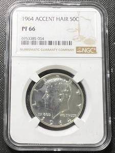 1964 US ACCENT HAIR KENNEDY HALF DOLLAR NGC PF66