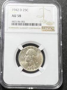 1942-D US WASHINGTON QUARTER NGC AU58
