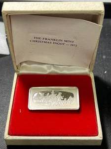 1000 GRAINS (2.08 TROY OZ) SOLID STERLING SILVER 1973 CHRISTMAS INGOT