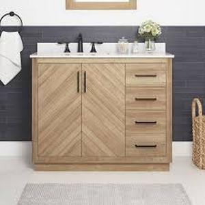 Glacier Bay Huckleberry 42 in. Single Sink Weathered Tan Bath Vanity with White Engineered Stone Top (Assembled) Customer Returns See Pictures