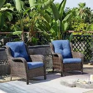 Gymojoy Carolina Brown Wicker Outdoor Lounge Chair with Blue Cushion (2-Pack) Customer Returns See Pictures