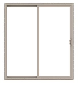 lot 19 image: Pella 150 Series 72-in x 80-in x 4-916-in Jamb Low-e Argon Fossil Vinyl Sliding Right-Hand Sliding Double Patio Door