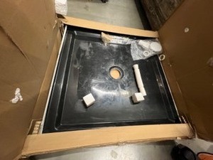 lot 50 image: 36 x 36 Black Fiberglass Shower Base with Drain Assembly
