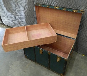 VINTAGE WOODEN TRUNK WITH METAL EDGING