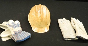 VINTAGE HARD HAT AND GLOVE LOT