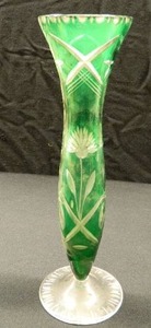 GREEN GLASS LOT WITH CRYSTAL
