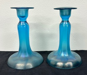lot 31A image: Vintage US Glass No. 151 Harding Blue Candle Holders