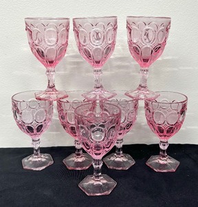lot 37 image: Set of Eight Vintage Moonstone Pink Fostoria Goblets