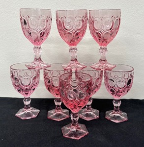 lot 38 image: Set of Eight Vintage Moonstone Pink Fostoria Goblets
