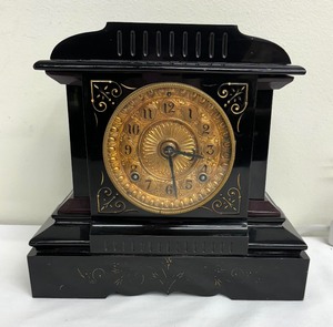 lot 48 image: Antique Ansonia Iron Enamel Mantle Clock