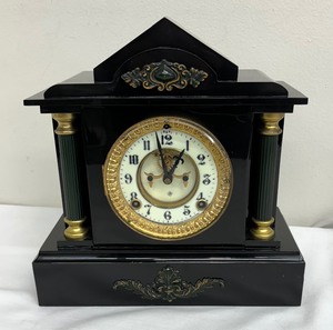 lot 85 image: Elegant Antique Ansonia Enameled Iron Mantle Clock
