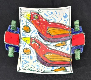 lot 90 image: Artisan Crafted Vibrant Bird Motif Platter