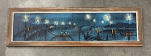 lot 23 image: Mid Century Textured Canal Scene Print