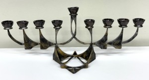 lot 33 image: Artisan Modernist Metal Judaica Candle Holder