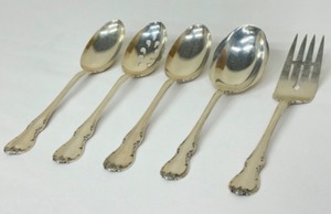 lot 65 image: Vintage Sterling Silver Towle French Provincial Serving Utensils including Towle Sterling Silver Berry Spoon