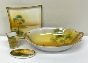 lot 112 image: Vintage Hand Painted Nippon China Bowl, Plate, Dish and Toothpick Holder