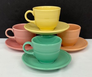 lot 132 image: Four Colorful Fiesta Cups with Saucers