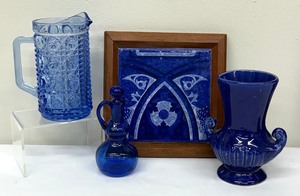lot 142 image: Vintage Cobalt Blue Items including a Vintage Indiana Glass Pitcher and More