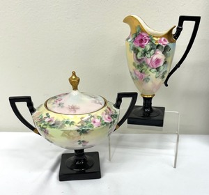 lot 170 image: Vintage American Belleek Hand Painted Sugar Dish and Creamer Pitcher
