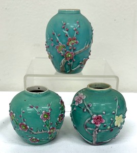 lot 177 image: Three Vintage Miniature Chinese Style Celadon Vases