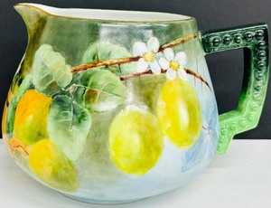 lot 183 image: Vintage Hand Painted Jean Pouyat French Lemonade Pitcher
