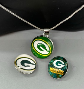 lot 42F image: Three Wisconsin Green Bay Packers Snap Pendant Necklace with Sterling Silver Chain