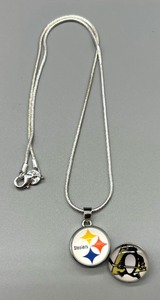 lot 141F image: Pittsburg Penguins and Steelers Snap Necklace with Sterling Silver Chain