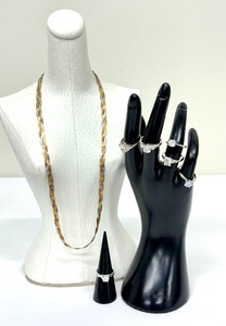 lot 222 image: Sterling Silver Necklace Chain and Five Sterling Silver Rings